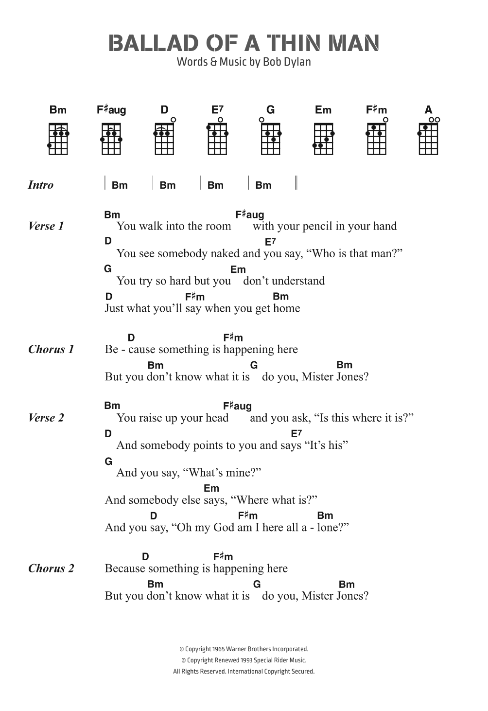 Download Bob Dylan Ballad Of A Thin Man Sheet Music and learn how to play Lyrics & Chords PDF digital score in minutes