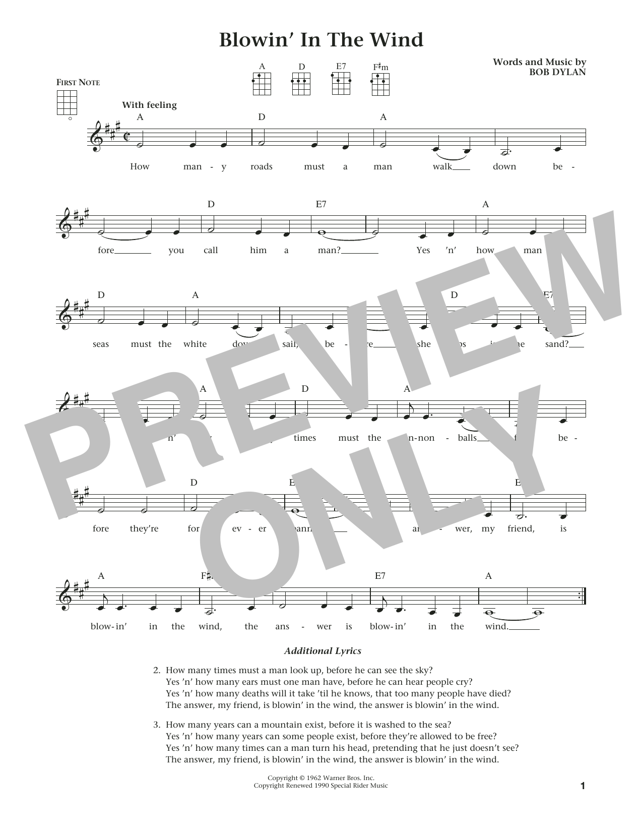 Download Bob Dylan Blowin' In The Wind Sheet Music and learn how to play Ukulele PDF digital score in minutes