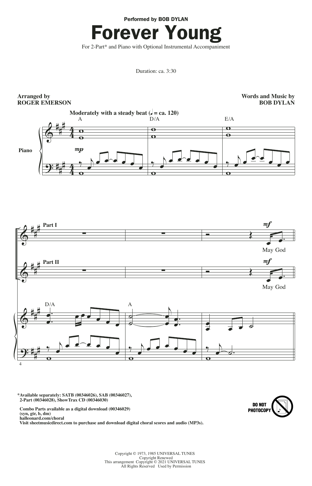 Download Bob Dylan Forever Young (arr. Roger Emerson) Sheet Music and learn how to play SATB Choir PDF digital score in minutes