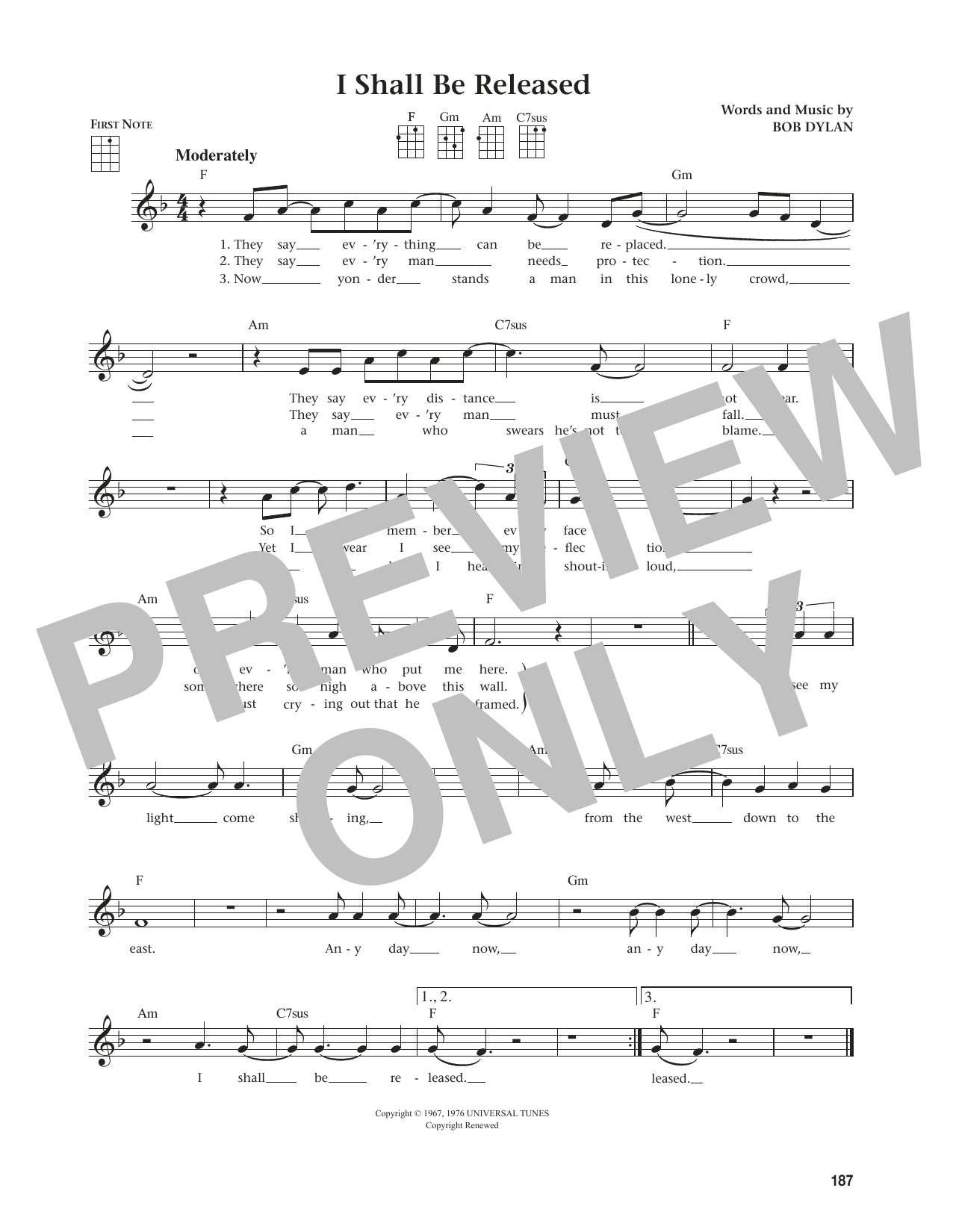 Download Bob Dylan I Shall Be Released (from The Daily Ukulele) (arr. Jim Beloff) Sheet Music and learn how to play Ukulele PDF digital score in minutes