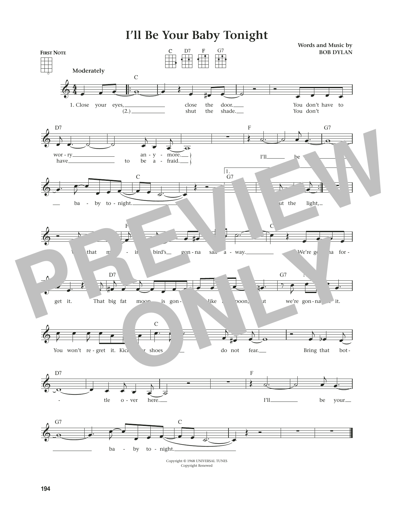 Download Bob Dylan I'll Be Your Baby Tonight (from The Daily Ukulele) (arr. Jim Beloff) Sheet Music and learn how to play Ukulele PDF digital score in minutes