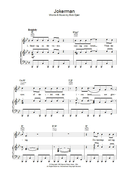 Download Bob Dylan Jokerman Sheet Music and learn how to play Lyrics & Chords PDF digital score in minutes