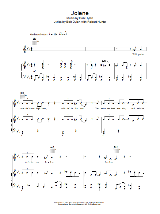 Download Bob Dylan Jolene Sheet Music and learn how to play Piano, Vocal & Guitar (Right-Hand Melody) PDF digital score in minutes