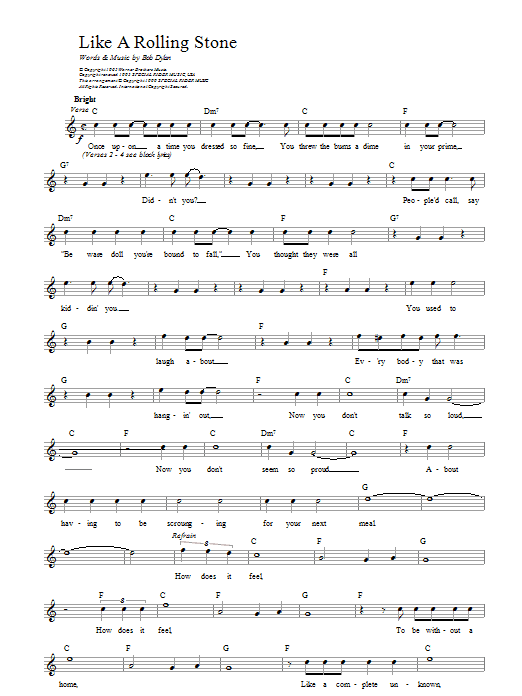 Download Bob Dylan Like A Rolling Stone Sheet Music and learn how to play Alto Saxophone PDF digital score in minutes