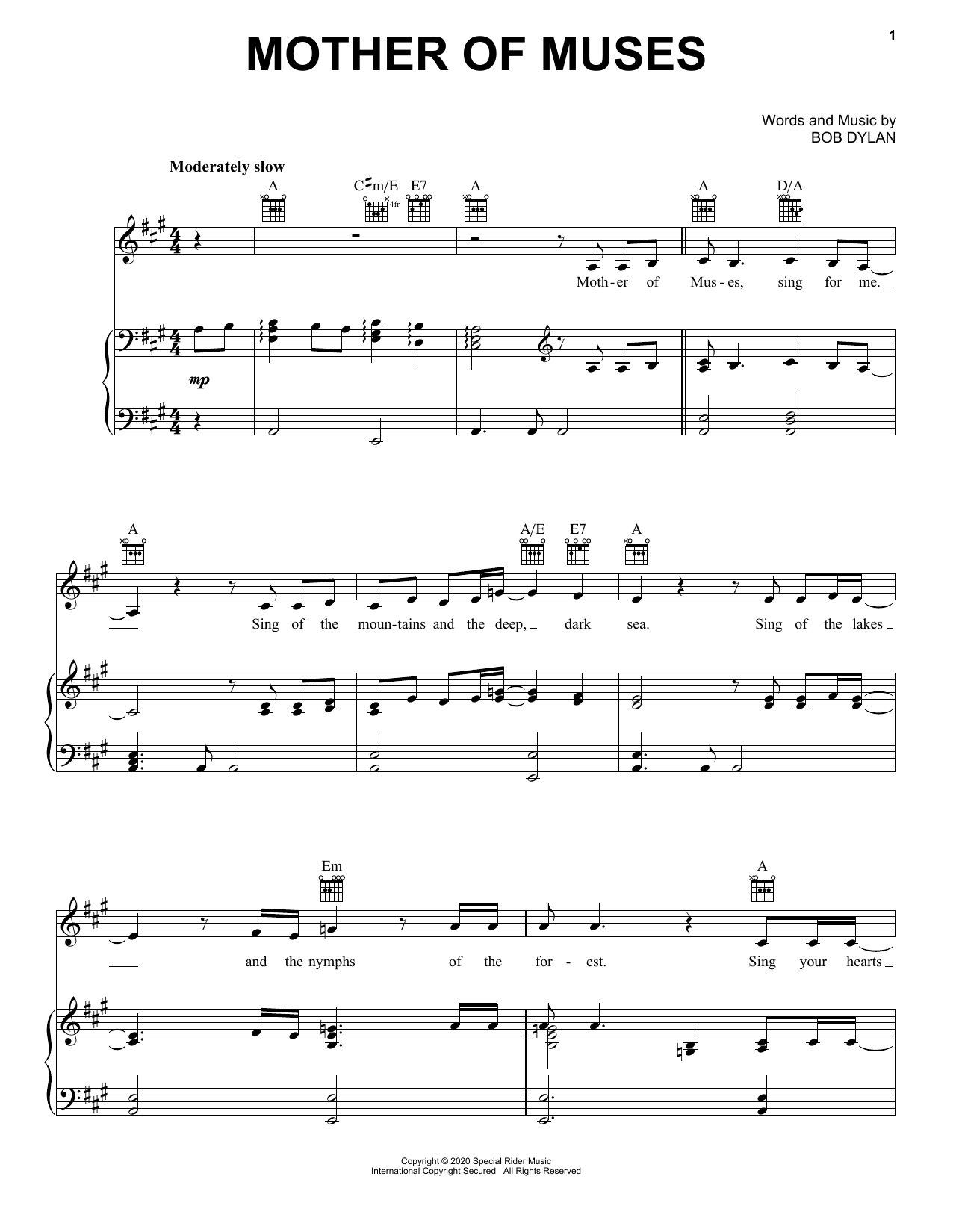 Download Bob Dylan Mother Of Muses Sheet Music and learn how to play Piano, Vocal & Guitar Chords (Right-Hand Melody) PDF digital score in minutes
