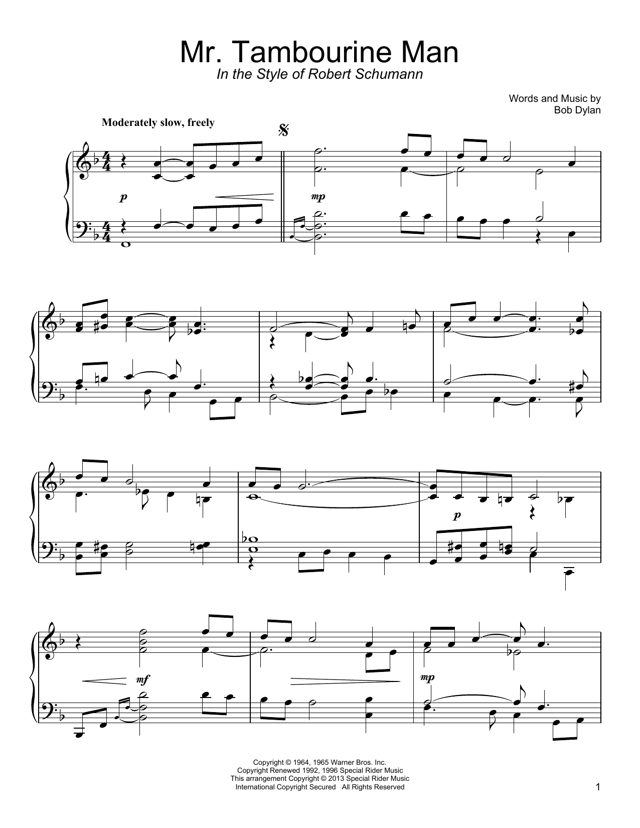 Download Bob Dylan Mr. Tambourine Man Sheet Music and learn how to play Piano PDF digital score in minutes
