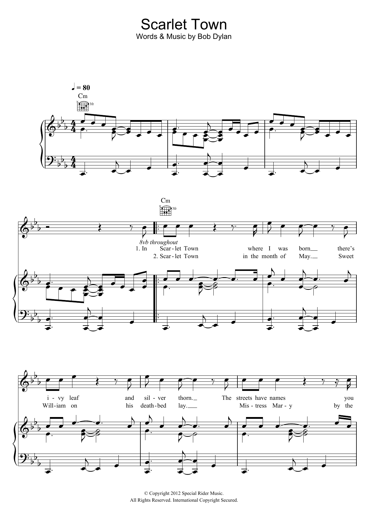 Download Bob Dylan Scarlet Town Sheet Music and learn how to play Piano, Vocal & Guitar (Right-Hand Melody) PDF digital score in minutes
