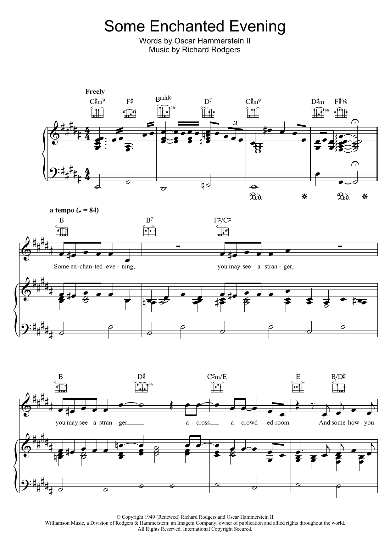 Download Bob Dylan Some Enchanted Evening (from South Pacific) Sheet Music and learn how to play Piano, Vocal & Guitar (Right-Hand Melody) PDF digital score in minutes