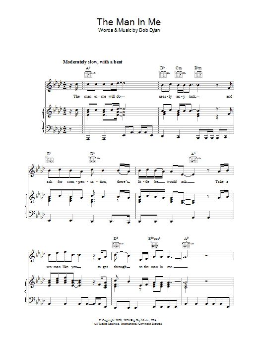 Download Bob Dylan The Man In Me Sheet Music and learn how to play Piano, Vocal & Guitar (Right-Hand Melody) PDF digital score in minutes