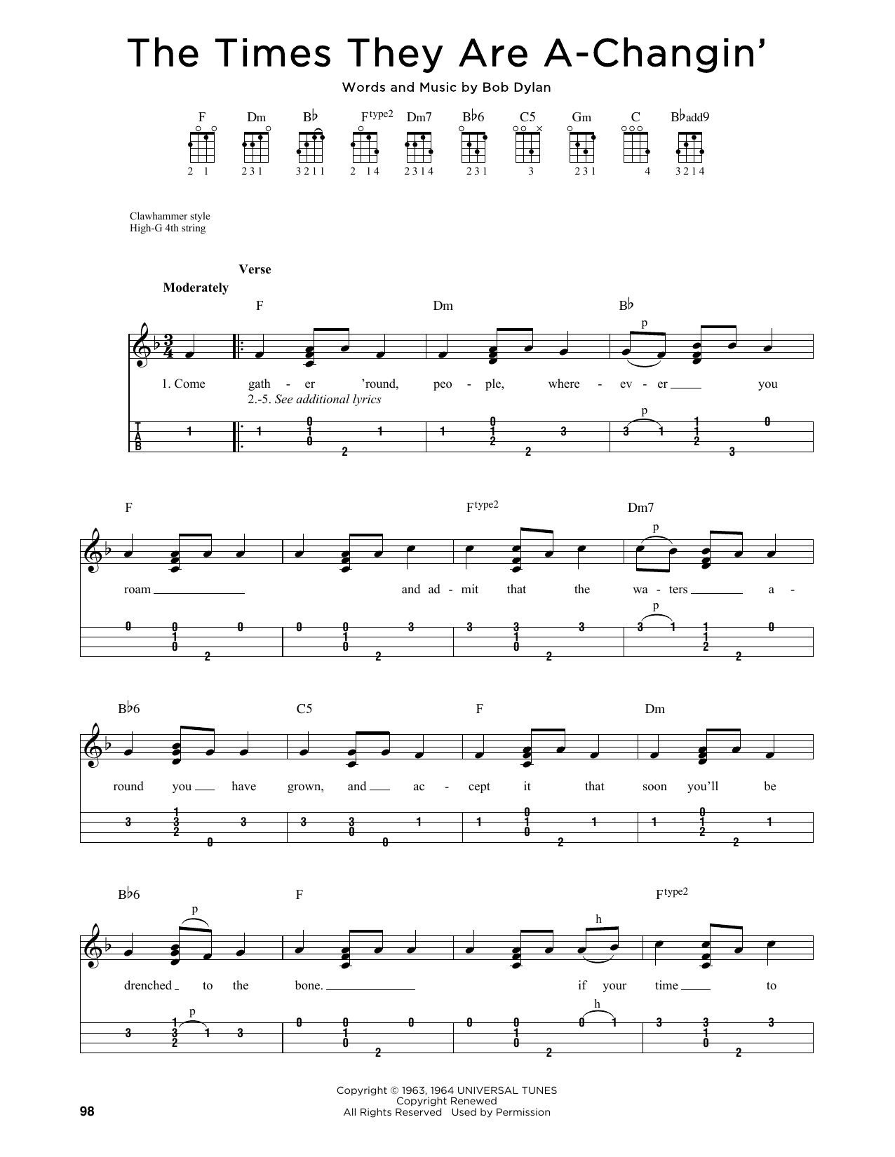 Download Bob Dylan The Times They Are A-Changin' (arr. Jim Schustedt) Sheet Music and learn how to play Ukulele PDF digital score in minutes