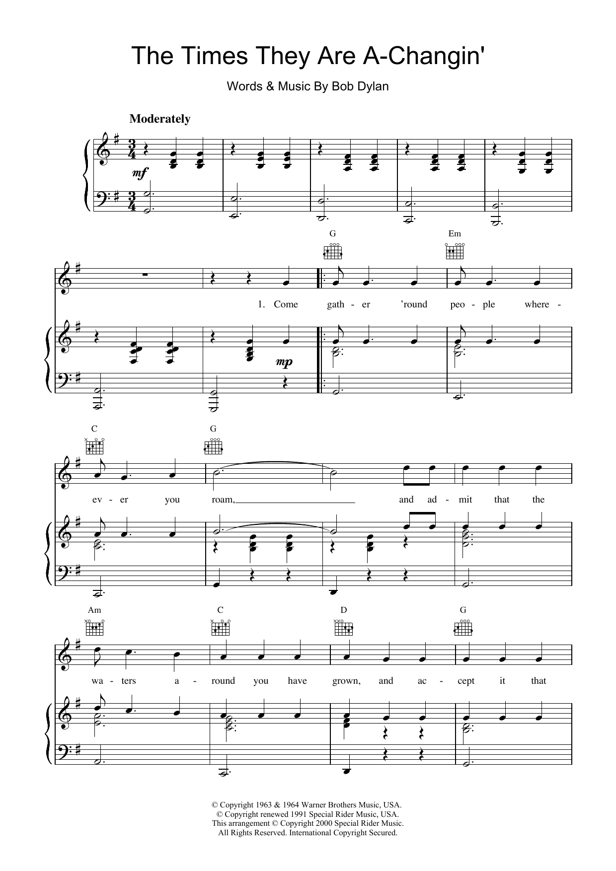 Download Bob Dylan The Times They Are A-Changin' Sheet Music and learn how to play Ukulele with strumming patterns PDF digital score in minutes