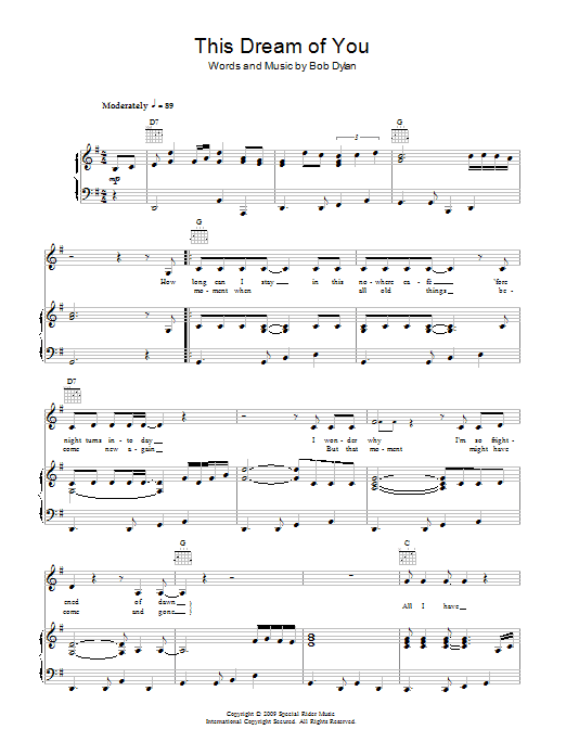 Download Bob Dylan This Dream Of You Sheet Music and learn how to play Piano, Vocal & Guitar (Right-Hand Melody) PDF digital score in minutes