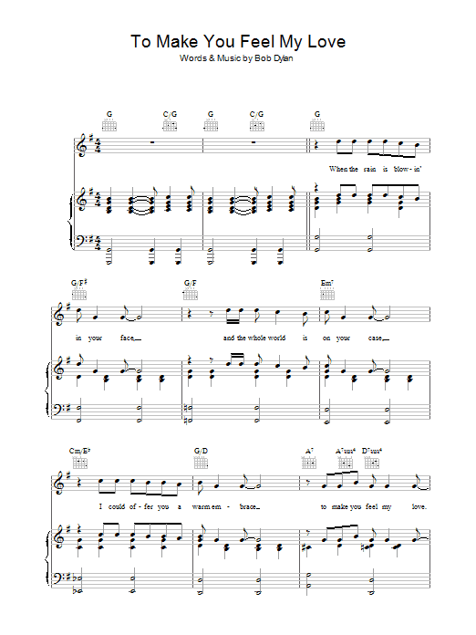 Download Bob Dylan Make You Feel My Love Sheet Music and learn how to play Piano, Vocal & Guitar (Right-Hand Melody) PDF digital score in minutes