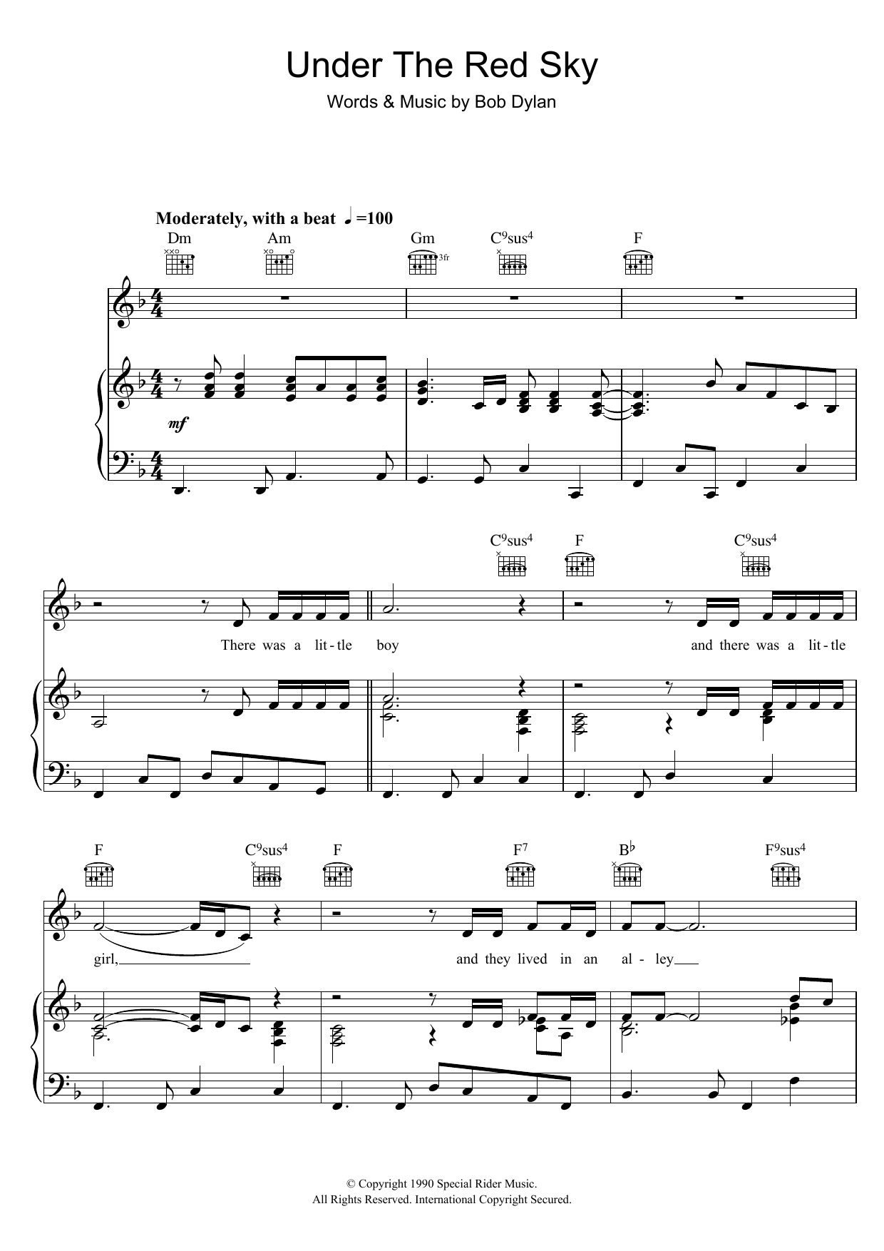 Download Bob Dylan Under The Red Sky Sheet Music and learn how to play Piano, Vocal & Guitar (Right-Hand Melody) PDF digital score in minutes