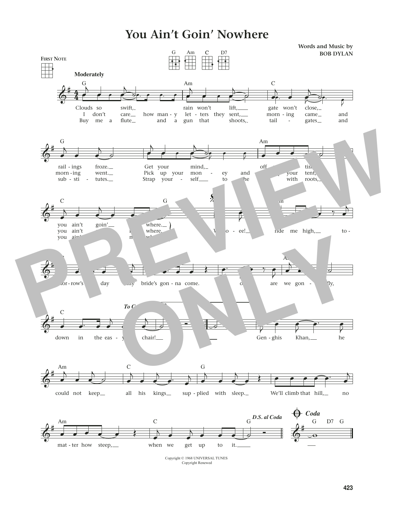 Download Bob Dylan You Ain't Goin' Nowhere (from The Daily Ukulele) (arr. Jim Beloff) Sheet Music and learn how to play Ukulele PDF digital score in minutes