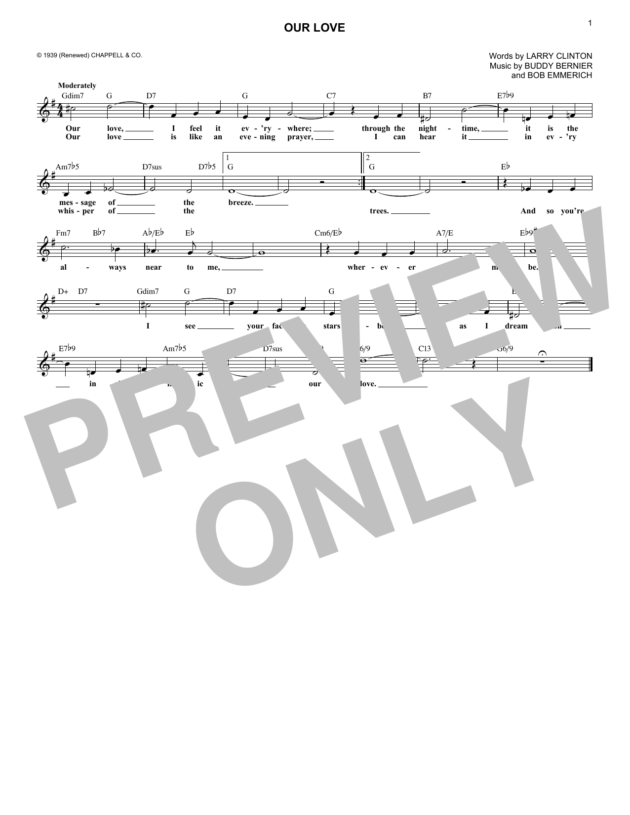 Download Bob Emmerich Our Love Sheet Music and learn how to play Lead Sheet / Fake Book PDF digital score in minutes