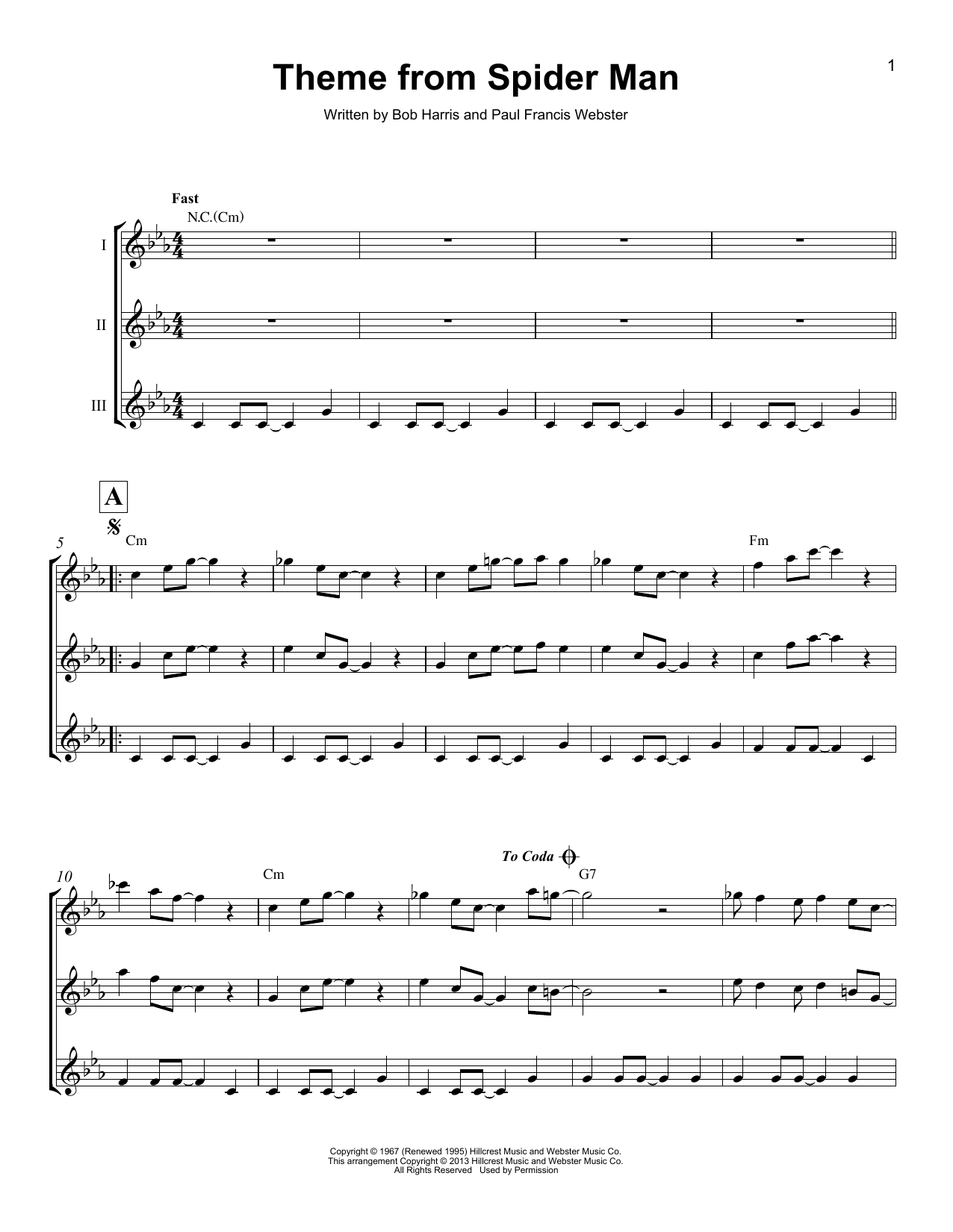 Download Bob Harris Theme From Spider Man Sheet Music and learn how to play Real Book – Melody & Chords PDF digital score in minutes