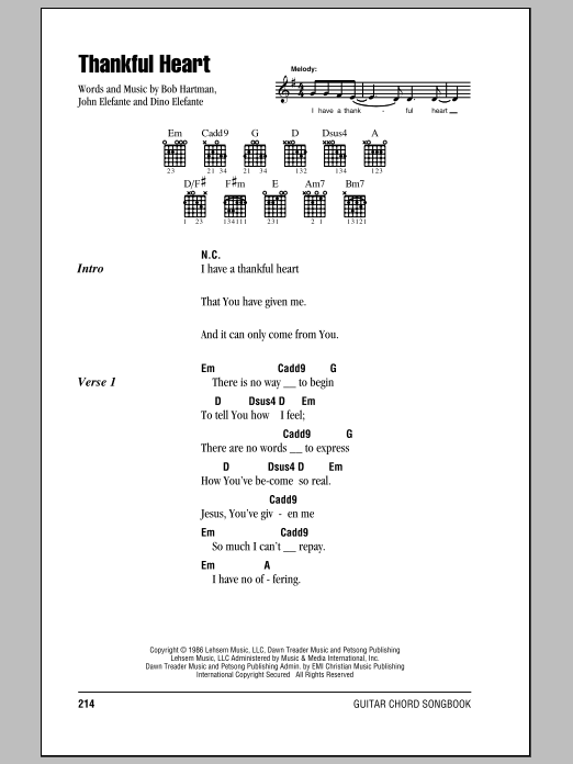 Download Bob Hartman Thankful Heart Sheet Music and learn how to play Lyrics & Chords PDF digital score in minutes