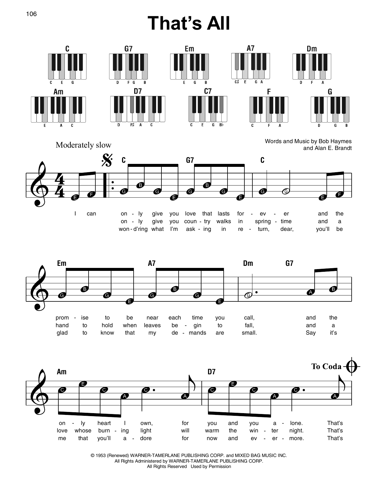 Download Bob Haymes That's All Sheet Music and learn how to play Super Easy Piano PDF digital score in minutes
