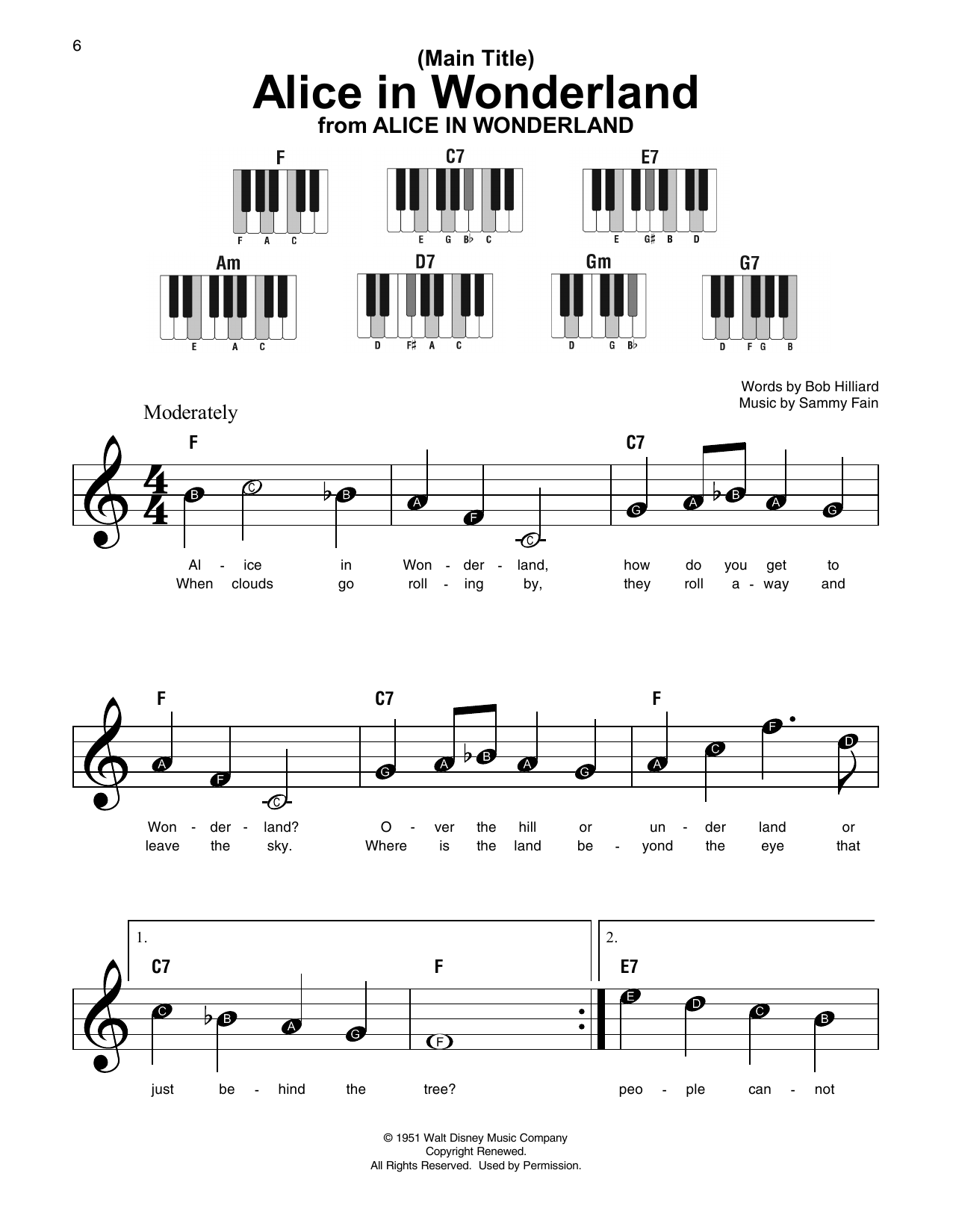 Download Bob Hilliard Main Title (Alice In Wonderland) Sheet Music and learn how to play SPREP PDF digital score in minutes