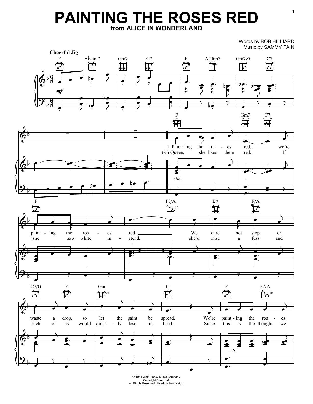 Download Bob Hilliard Painting The Roses Red Sheet Music and learn how to play Piano, Vocal & Guitar (Right-Hand Melody) PDF digital score in minutes