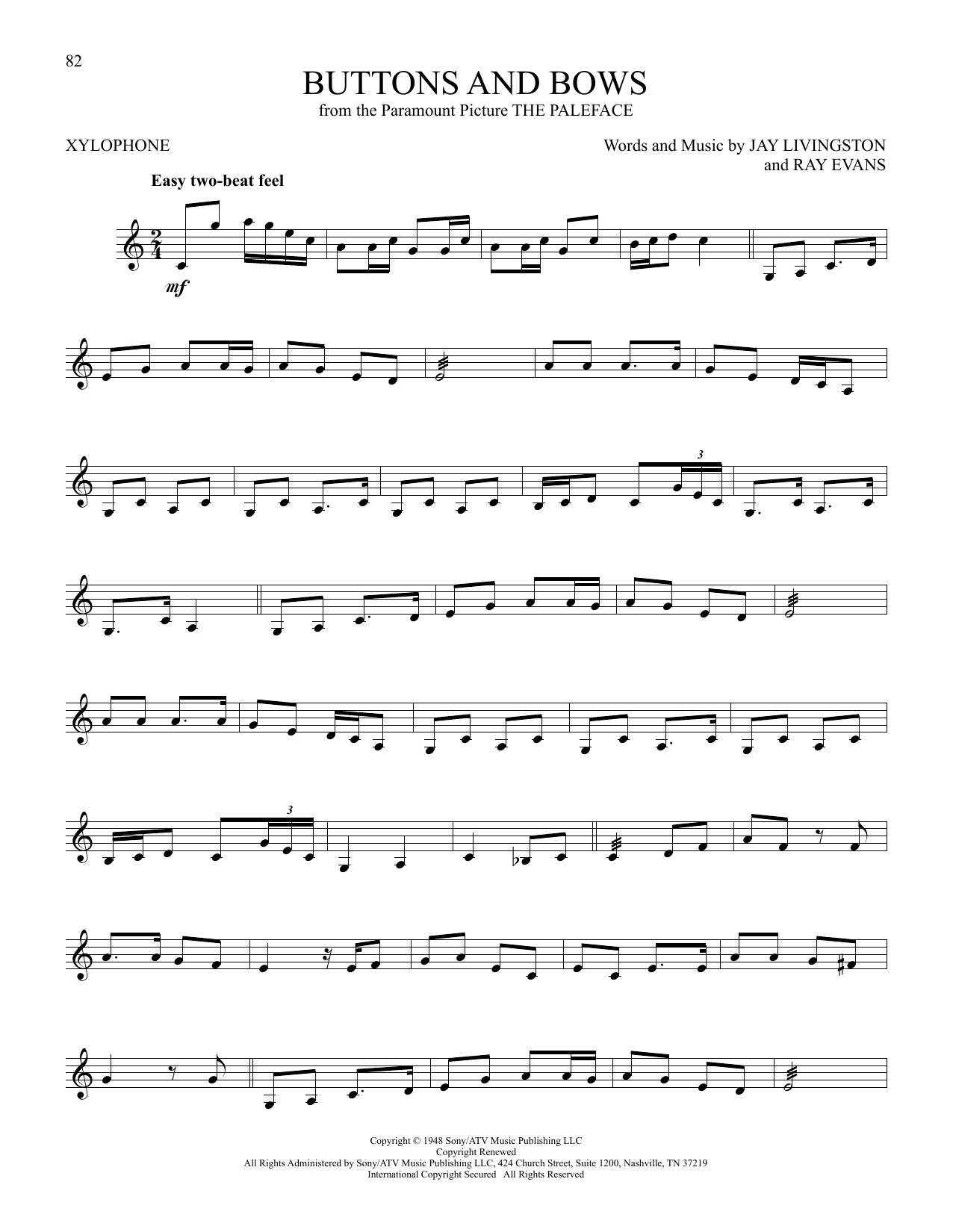 Download Bob Hope Buttons And Bows (from The Paleface) Sheet Music and learn how to play Xylophone Solo PDF digital score in minutes