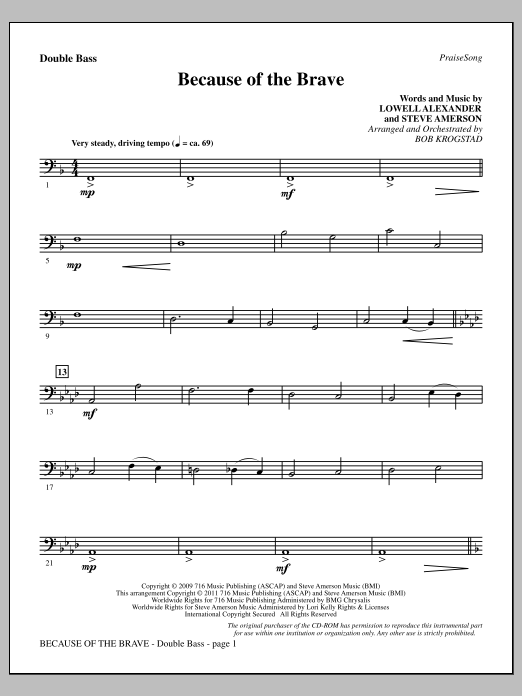 Download Bob Krogstad Because Of The Brave - Double Bass Sheet Music and learn how to play Choir Instrumental Pak PDF digital score in minutes