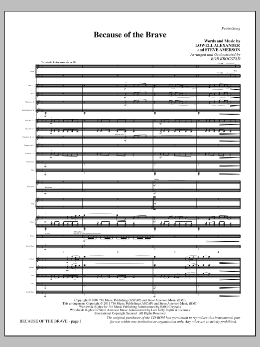 Download Bob Krogstad Because Of The Brave - Full Score Sheet Music and learn how to play Choir Instrumental Pak PDF digital score in minutes