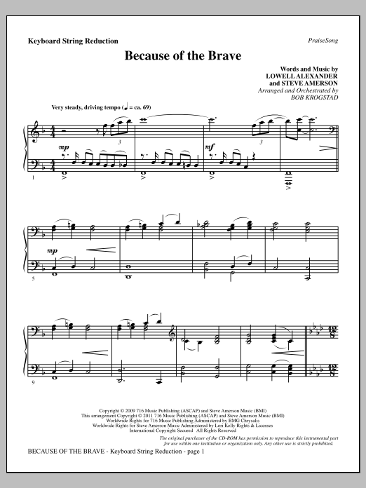 Download Bob Krogstad Because Of The Brave - Keyboard String Reduction Sheet Music and learn how to play Choir Instrumental Pak PDF digital score in minutes