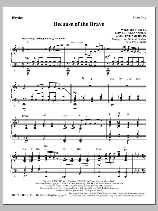 Download Bob Krogstad Because Of The Brave - Rhythm Sheet Music and learn how to play Choir Instrumental Pak PDF digital score in minutes