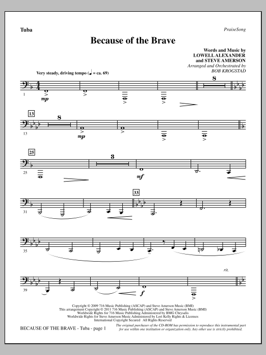 Download Bob Krogstad Because Of The Brave - Tuba Sheet Music and learn how to play Choir Instrumental Pak PDF digital score in minutes