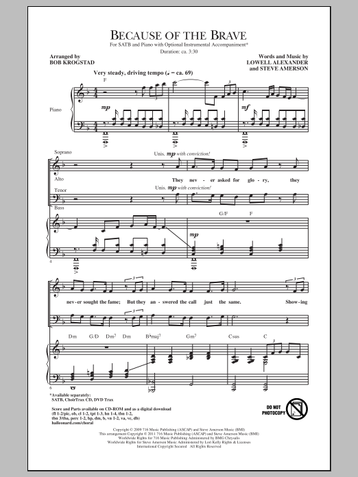 Download Bob Krogstad Because Of The Brave Sheet Music and learn how to play SATB PDF digital score in minutes