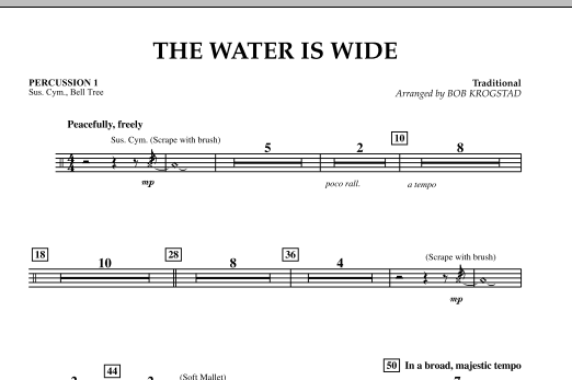 Download Bob Krogstad The Water Is Wide - Percussion 1 Sheet Music and learn how to play Orchestra PDF digital score in minutes