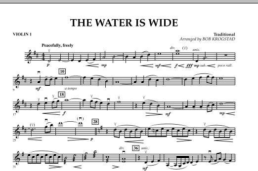 Download Bob Krogstad The Water Is Wide - Violin 1 Sheet Music and learn how to play Orchestra PDF digital score in minutes