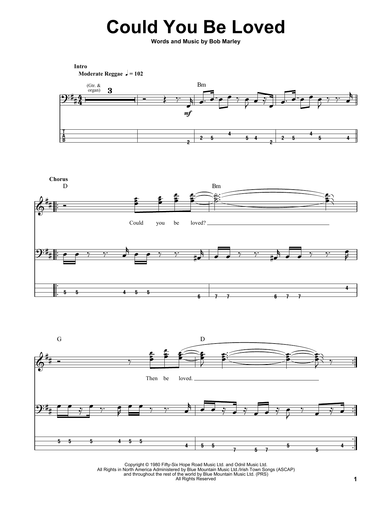 Download Bob Marley & The Wailers Could You Be Loved Sheet Music and learn how to play Bass Guitar Tab PDF digital score in minutes