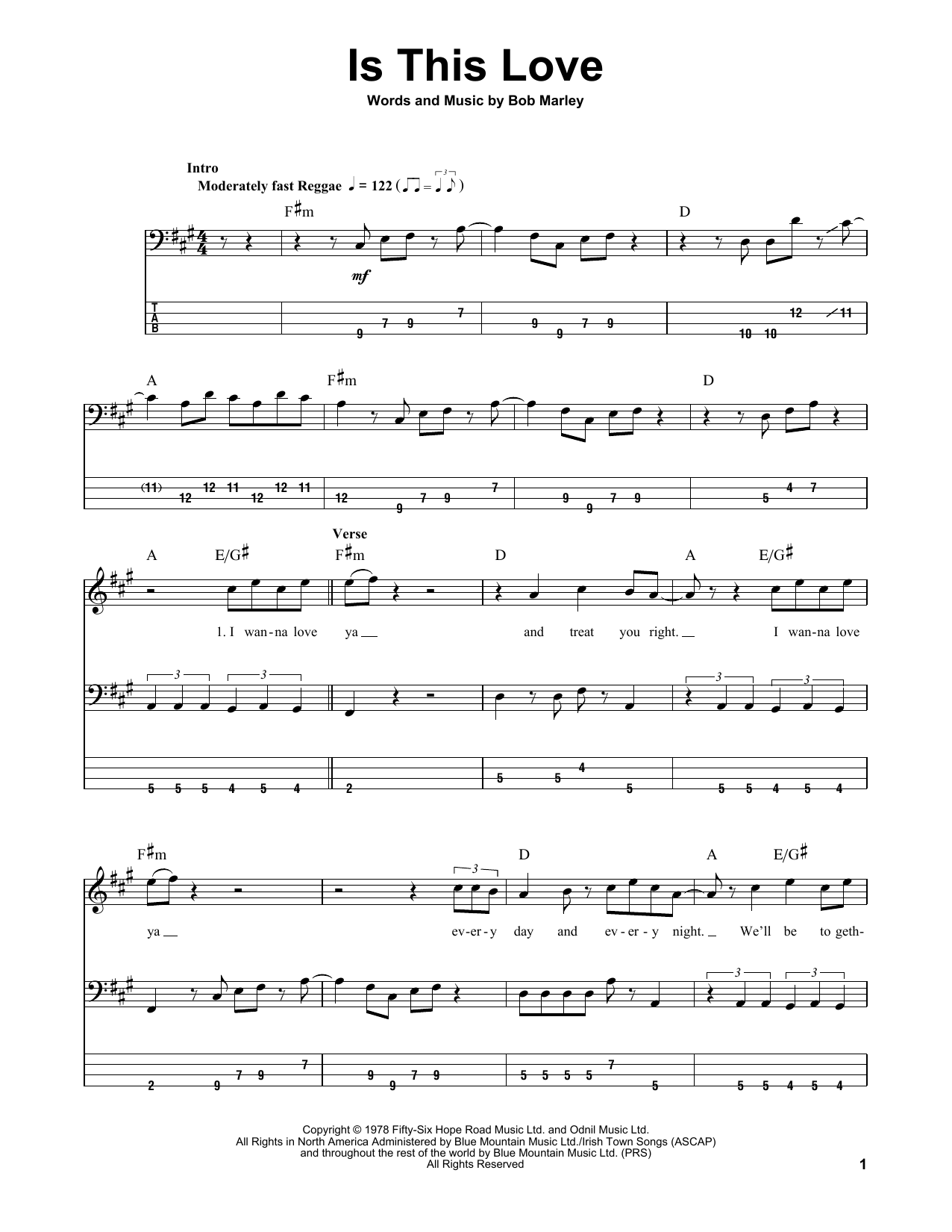 Download Bob Marley & The Wailers Is This Love Sheet Music and learn how to play Bass Guitar Tab PDF digital score in minutes