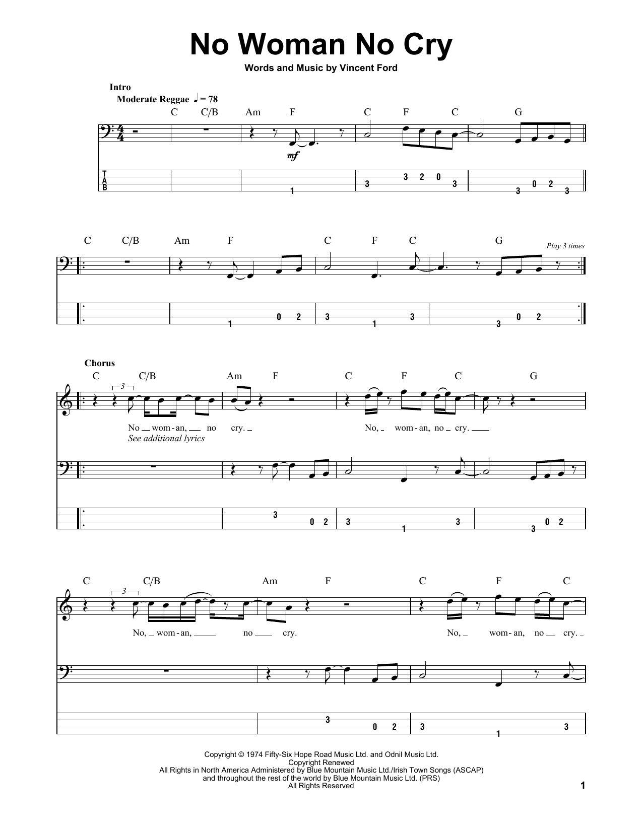 Download Bob Marley & The Wailers No Woman No Cry Sheet Music and learn how to play Bass Guitar Tab PDF digital score in minutes