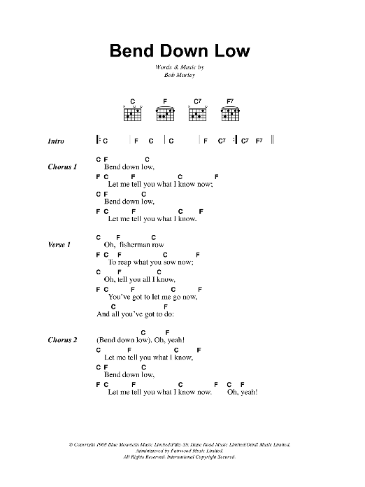 Download Bob Marley Bend Down Low Sheet Music and learn how to play Lyrics & Chords PDF digital score in minutes