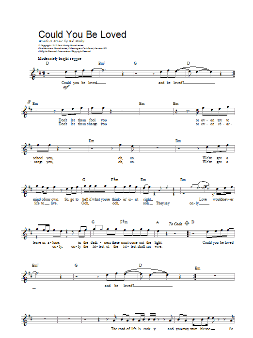 Download Bob Marley Could You Be Loved Sheet Music and learn how to play Drums Transcription PDF digital score in minutes