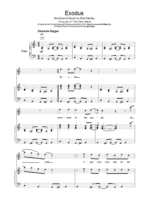 Download Bob Marley Exodus Sheet Music and learn how to play Lyrics & Chords PDF digital score in minutes