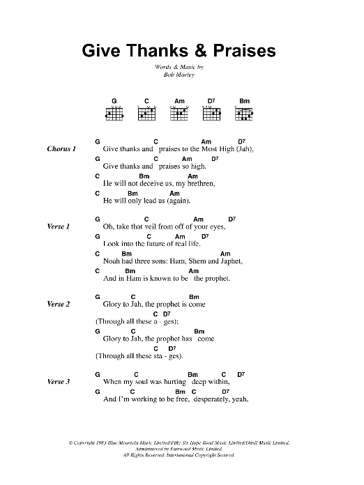 Download Bob Marley Give Thanks And Praises Sheet Music and learn how to play Lyrics & Chords PDF digital score in minutes