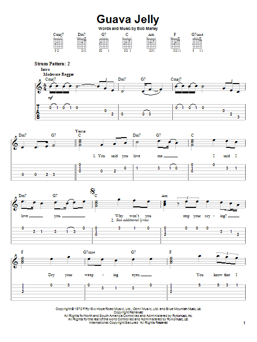 Download Bob Marley Guava Jelly Sheet Music and learn how to play Easy Guitar Tab PDF digital score in minutes