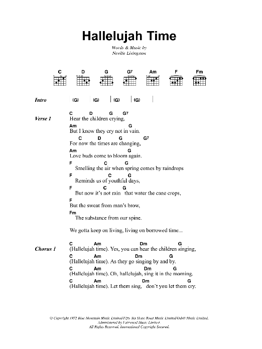 Download Bob Marley Hallelujah Time Sheet Music and learn how to play Lyrics & Chords PDF digital score in minutes