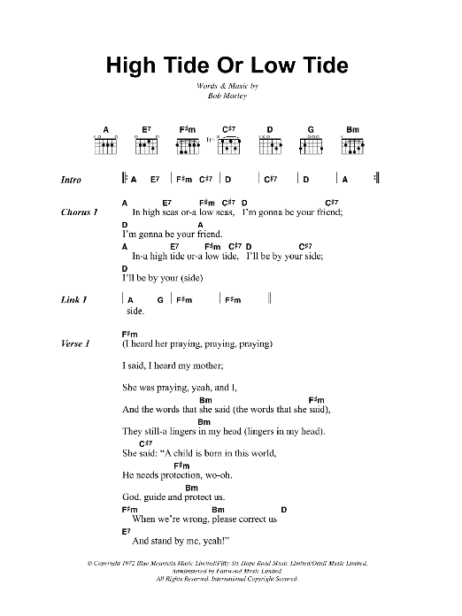 Download Bob Marley High Tide Or Low Tide Sheet Music and learn how to play Lyrics & Chords PDF digital score in minutes