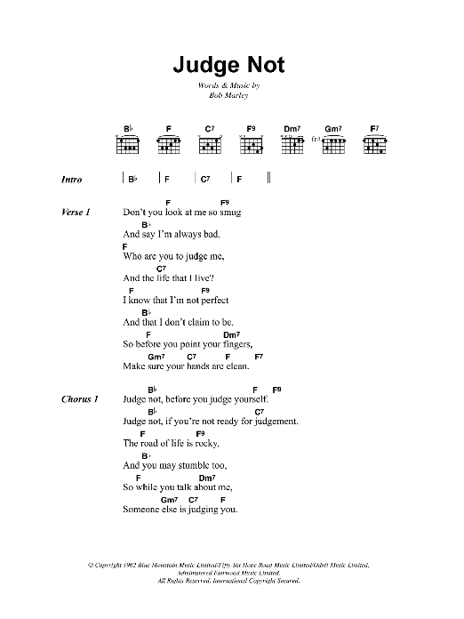 Download Bob Marley Judge Not Sheet Music and learn how to play Lyrics & Chords PDF digital score in minutes