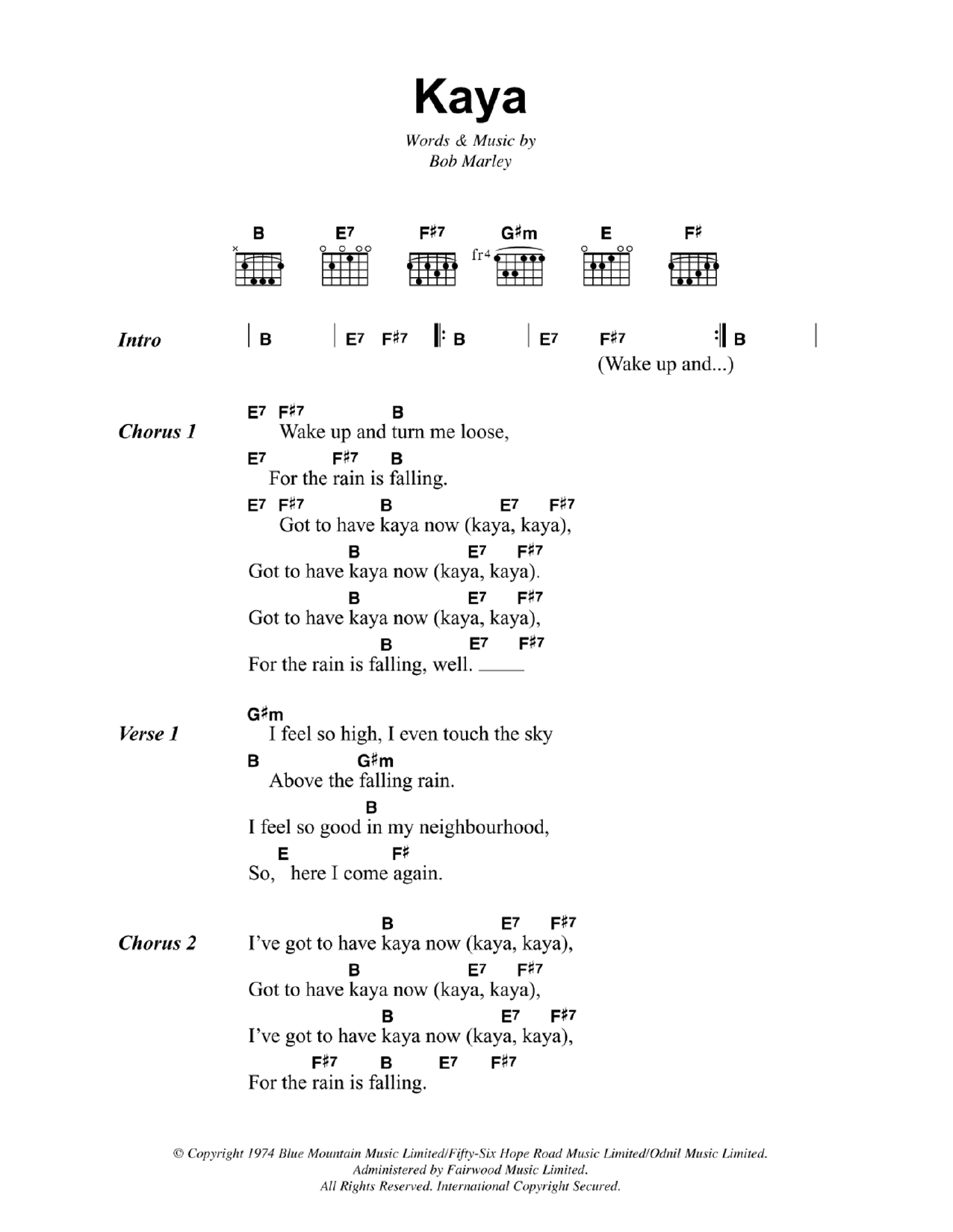 Download Bob Marley Kaya Sheet Music and learn how to play Lyrics & Chords PDF digital score in minutes