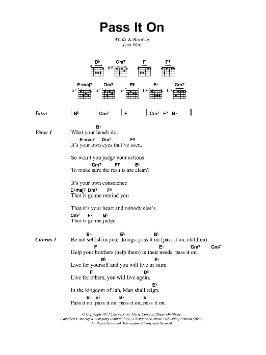 Download Bob Marley Pass It On Sheet Music and learn how to play Lyrics & Chords PDF digital score in minutes