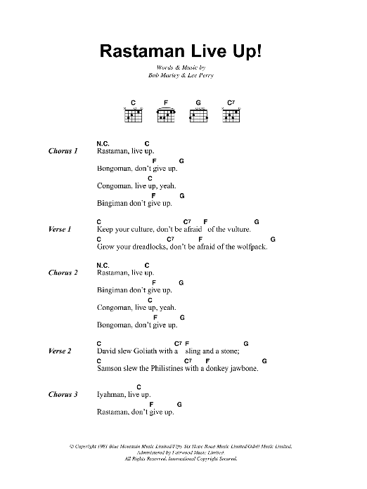 Download Bob Marley Rastaman Live Up! Sheet Music and learn how to play Lyrics & Chords PDF digital score in minutes