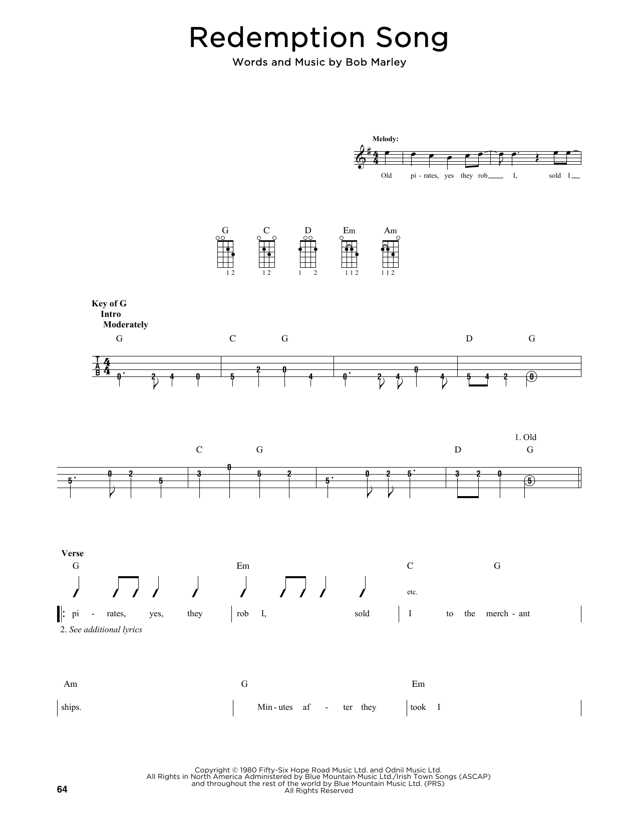 Download Bob Marley Redemption Song (arr. Fred Sokolow) Sheet Music and learn how to play Mandolin PDF digital score in minutes