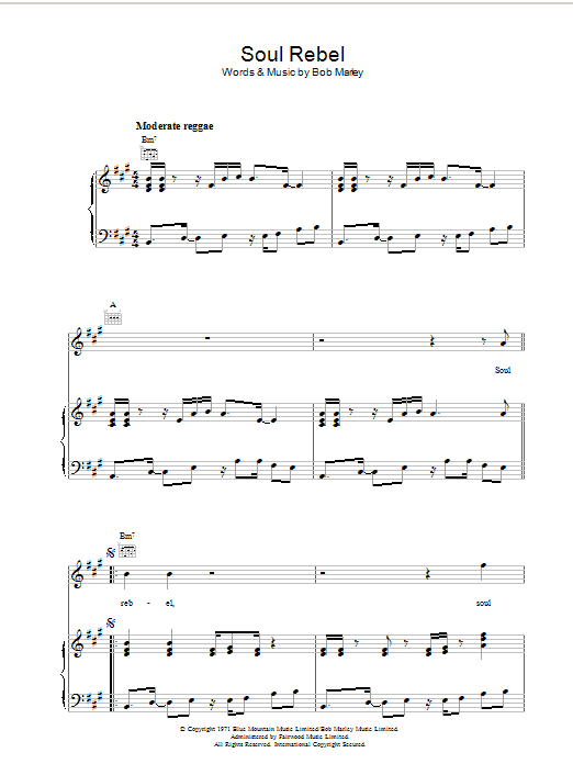 Download Bob Marley Soul Rebel Sheet Music and learn how to play Lyrics & Chords PDF digital score in minutes